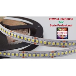 Tira LED Flexible 24V 20W/mt 120 Led/mt SMD 2835 IP20 2400K, Serie Profesional IRC >90, venta por metros